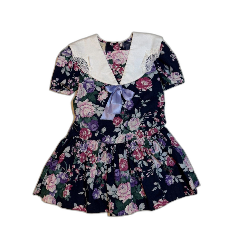 Vintage 90s Bonnie Jean Floral Sailor Collar Dress - Girls Size 4T